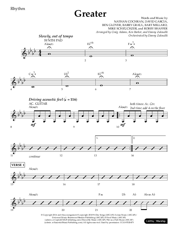 Greater (Choral Anthem SATB) Lead Melody & Rhythm (Lifeway Choral / Arr. Craig Adams / Arr. Ken Barker / Orch. Danny Zaloudik)