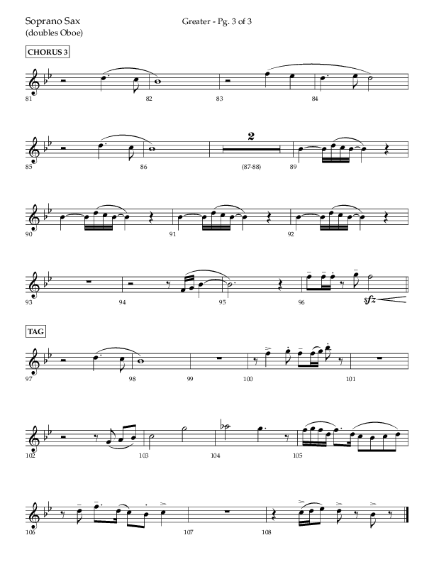 Greater (Choral Anthem SATB) Soprano Sax (Lifeway Choral / Arr. Craig Adams / Arr. Ken Barker / Orch. Danny Zaloudik)