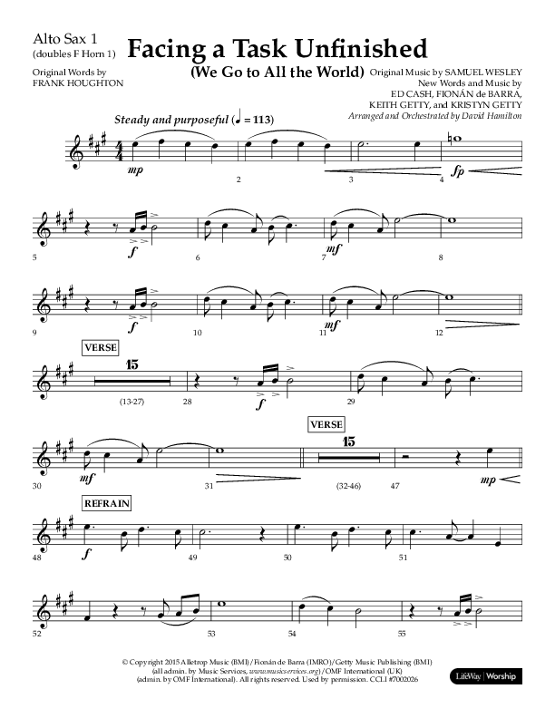 Facing A Task Unfinished (Choral Anthem SATB) Alto Sax (Lifeway Choral / Arr. David Hamilton)