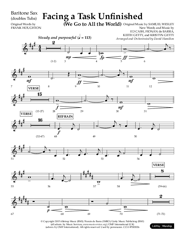 Facing A Task Unfinished (Choral Anthem SATB) Bari Sax (Lifeway Choral / Arr. David Hamilton)