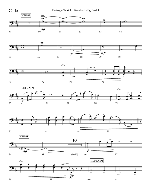 Facing A Task Unfinished (Choral Anthem SATB) Cello (Lifeway Choral / Arr. David Hamilton)