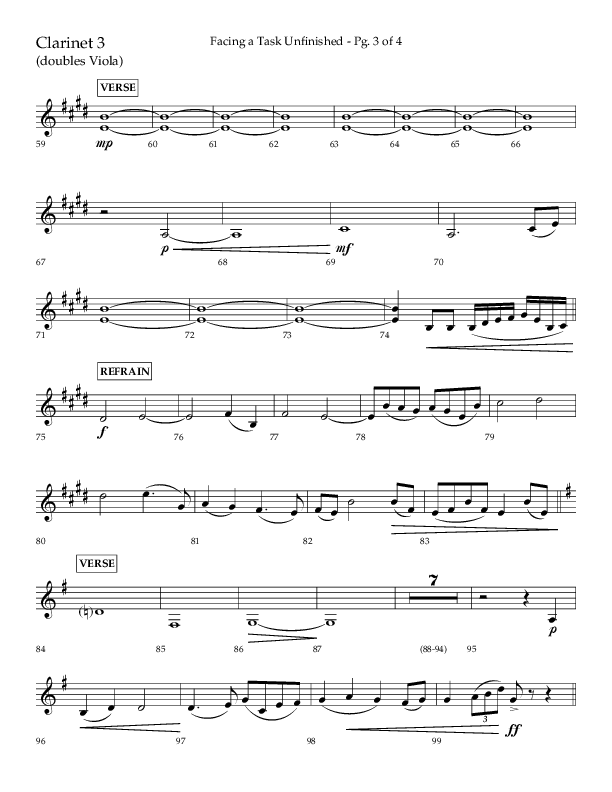 Facing A Task Unfinished (Choral Anthem SATB) Clarinet 3 (Lifeway Choral / Arr. David Hamilton)