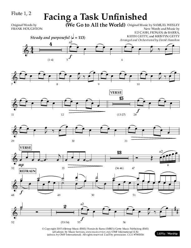 Facing A Task Unfinished (Choral Anthem SATB) Flute 1/2 (Lifeway Choral / Arr. David Hamilton)