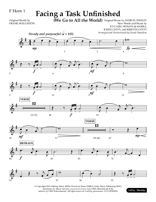 Facing A Task Unfinished (Choral Anthem SATB) French Horn 1 (Lifeway Choral / Arr. David Hamilton)
