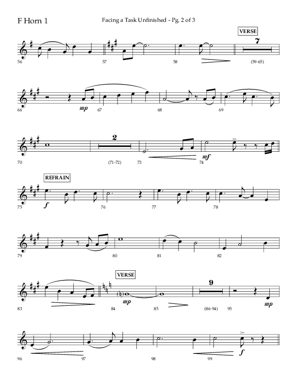 Facing A Task Unfinished (Choral Anthem SATB) French Horn 1 (Lifeway Choral / Arr. David Hamilton)