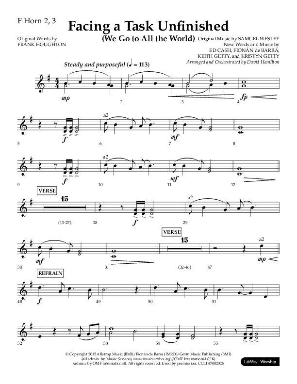 Facing A Task Unfinished (Choral Anthem SATB) French Horn 2 (Lifeway Choral / Arr. David Hamilton)