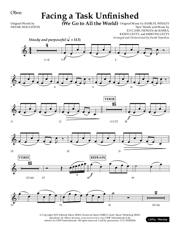 Facing A Task Unfinished (Choral Anthem SATB) Oboe (Lifeway Choral / Arr. David Hamilton)