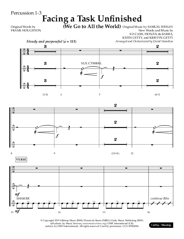 Facing A Task Unfinished (Choral Anthem SATB) Percussion 1/2 (Lifeway Choral / Arr. David Hamilton)