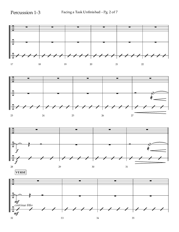 Facing A Task Unfinished (Choral Anthem SATB) Percussion 1/2 (Lifeway Choral / Arr. David Hamilton)