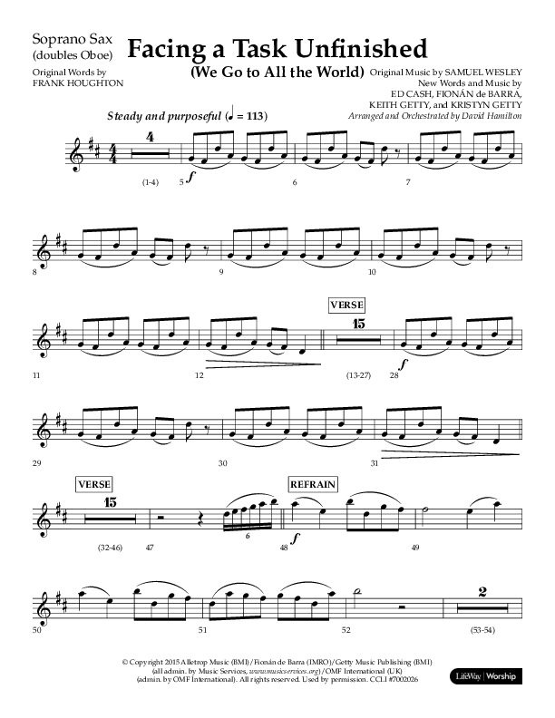 Facing A Task Unfinished (Choral Anthem SATB) Soprano Sax (Lifeway Choral / Arr. David Hamilton)