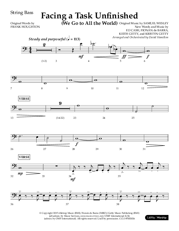 Facing A Task Unfinished (Choral Anthem SATB) String Bass (Lifeway Choral / Arr. David Hamilton)