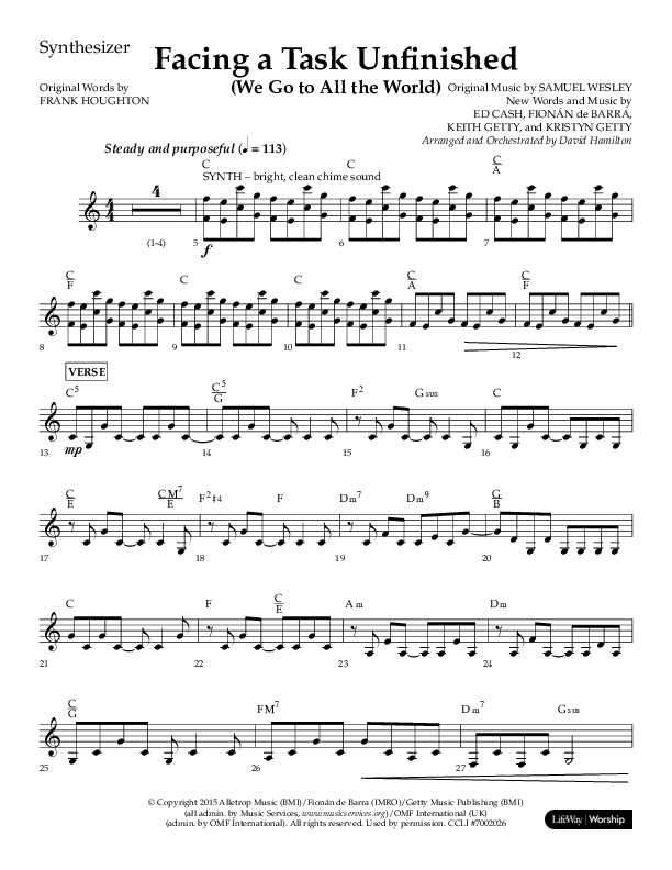 Facing A Task Unfinished (Choral Anthem SATB) Synth (Lifeway Choral / Arr. David Hamilton)