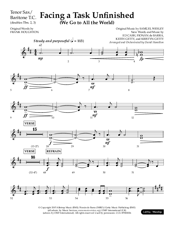 Facing A Task Unfinished (Choral Anthem SATB) Tenor Sax/Baritone T.C. (Lifeway Choral / Arr. David Hamilton)