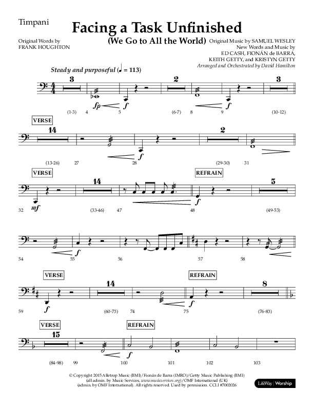 Facing A Task Unfinished (Choral Anthem SATB) Timpani (Lifeway Choral / Arr. David Hamilton)