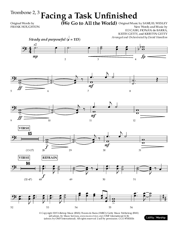 Facing A Task Unfinished (Choral Anthem SATB) Trombone 2 (Lifeway Choral / Arr. David Hamilton)