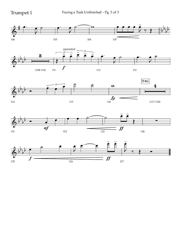 Facing A Task Unfinished (Choral Anthem SATB) Trumpet 1 (Lifeway Choral / Arr. David Hamilton)