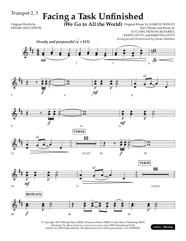 Facing A Task Unfinished (Choral Anthem SATB) Trumpet 2/3 (Lifeway Choral / Arr. David Hamilton)