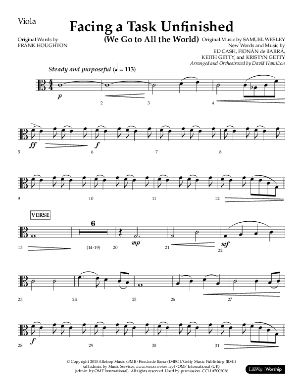 Facing A Task Unfinished (Choral Anthem SATB) Viola (Lifeway Choral / Arr. David Hamilton)