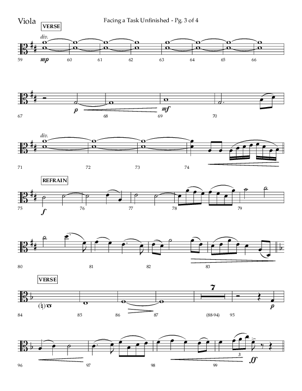 Facing A Task Unfinished (Choral Anthem SATB) Viola (Lifeway Choral / Arr. David Hamilton)