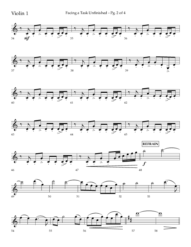 Facing A Task Unfinished (Choral Anthem SATB) Violin 1 (Lifeway Choral / Arr. David Hamilton)