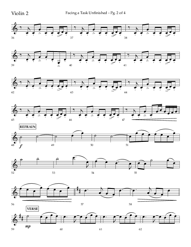Facing A Task Unfinished (Choral Anthem SATB) Violin 2 (Lifeway Choral / Arr. David Hamilton)