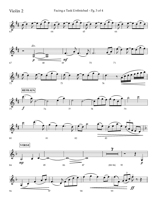 Facing A Task Unfinished (Choral Anthem SATB) Violin 2 (Lifeway Choral / Arr. David Hamilton)