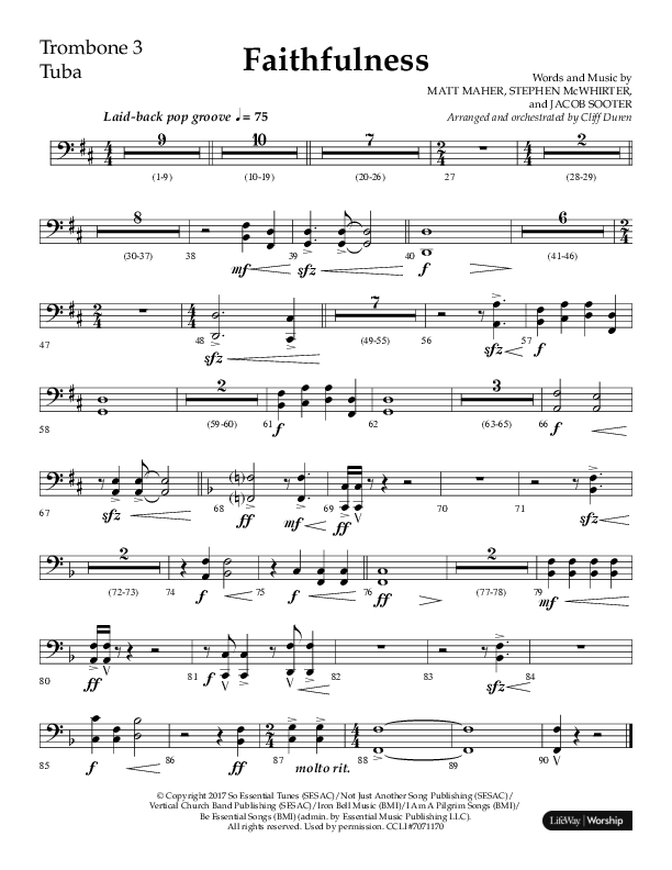 Faithfulness (Choral Anthem SATB) Trombone 3/Tuba (Lifeway Choral / Arr. Cliff Duren)