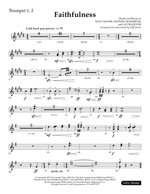 Faithfulness (Choral Anthem SATB) Trumpet 1,2 (Lifeway Choral / Arr. Cliff Duren)