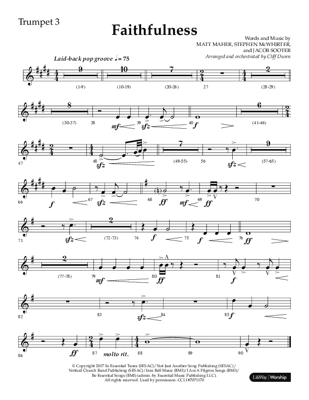 Faithfulness (Choral Anthem SATB) Trumpet 3 (Lifeway Choral / Arr. Cliff Duren)