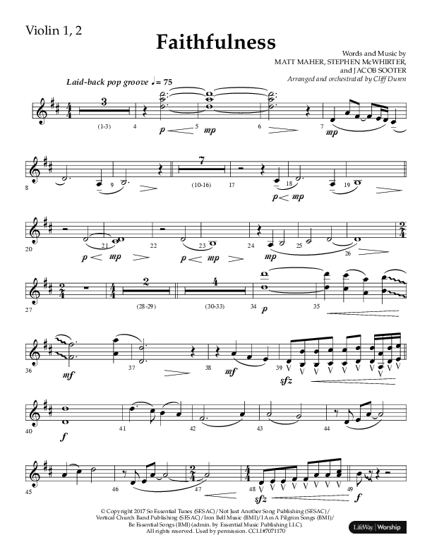 Faithfulness (Choral Anthem SATB) Violin 1/2 (Lifeway Choral / Arr. Cliff Duren)