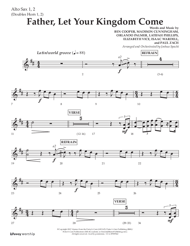 Father Let Your Kingdom Come (Choral Anthem SATB) Alto Sax 1/2 (Lifeway Choral / Arr. Joshua Spacht)
