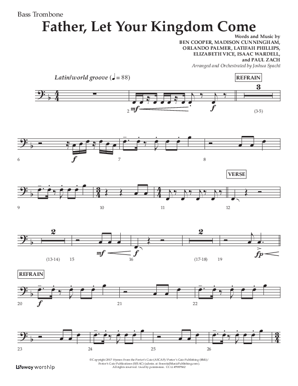 Father Let Your Kingdom Come (Choral Anthem SATB) Bass Trombone (Lifeway Choral / Arr. Joshua Spacht)