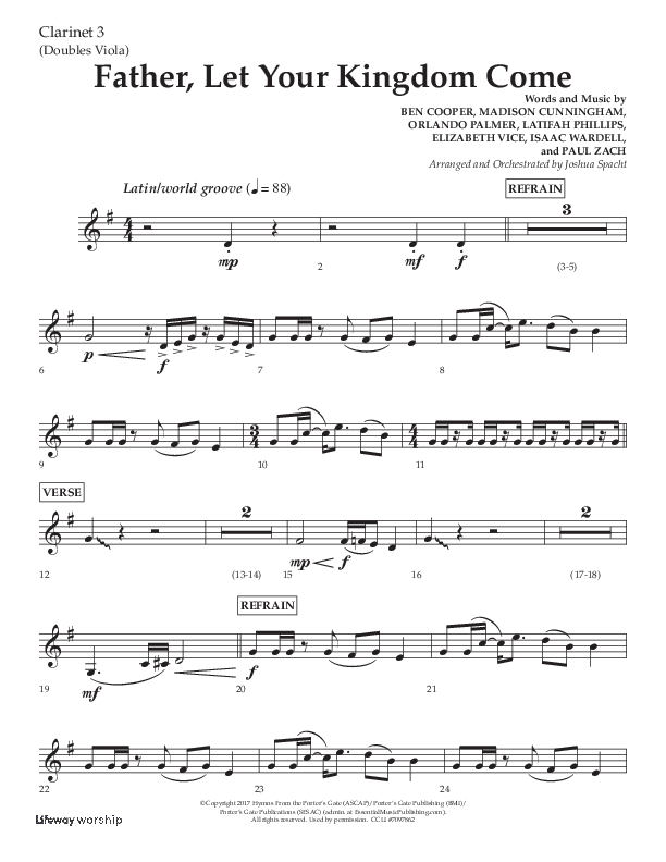 Father Let Your Kingdom Come (Choral Anthem SATB) Clarinet 3 (Lifeway Choral / Arr. Joshua Spacht)