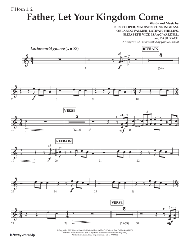 Father Let Your Kingdom Come (Choral Anthem SATB) French Horn 1/2 (Lifeway Choral / Arr. Joshua Spacht)