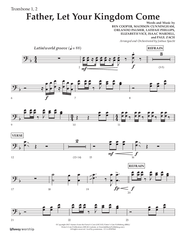 Father Let Your Kingdom Come (Choral Anthem SATB) Trombone 1/2 (Lifeway Choral / Arr. Joshua Spacht)