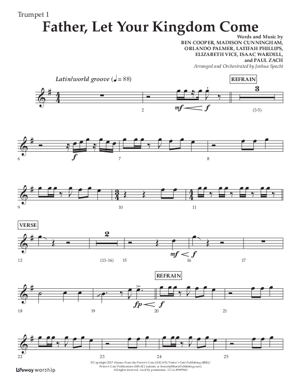 Father Let Your Kingdom Come (Choral Anthem SATB) Trumpet 1 (Lifeway Choral / Arr. Joshua Spacht)