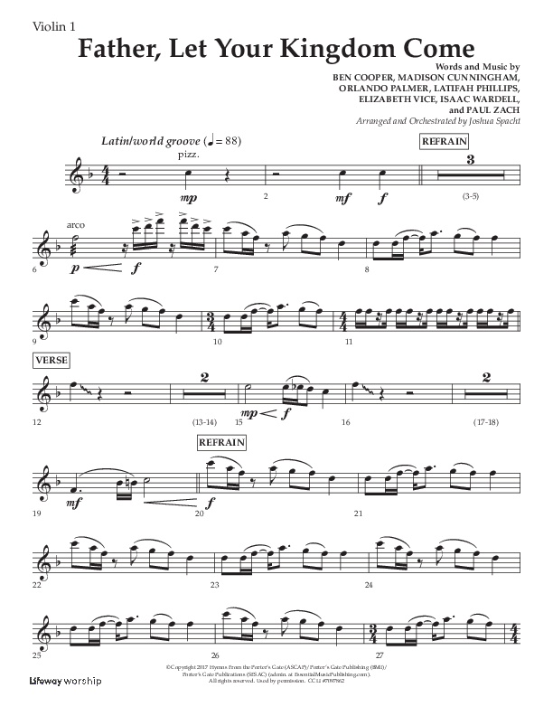 Father Let Your Kingdom Come (Choral Anthem SATB) Violin 1 (Lifeway Choral / Arr. Joshua Spacht)