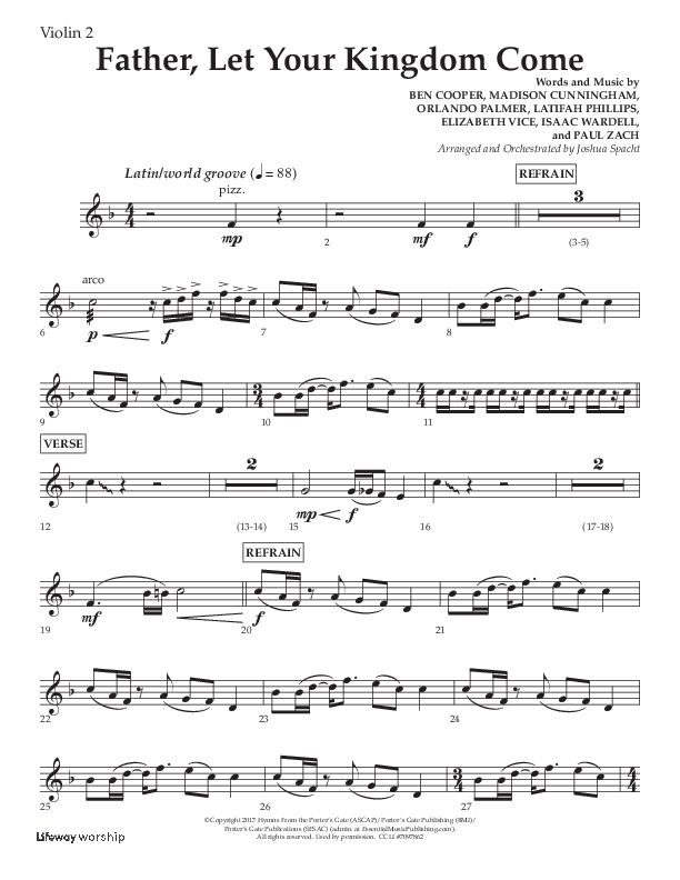 Father Let Your Kingdom Come (Choral Anthem SATB) Violin 2 (Lifeway Choral / Arr. Joshua Spacht)
