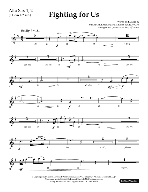 Fighting For Us (Choral Anthem SATB) Alto Sax 1/2 (Lifeway Choral / Arr. Cliff Duren)