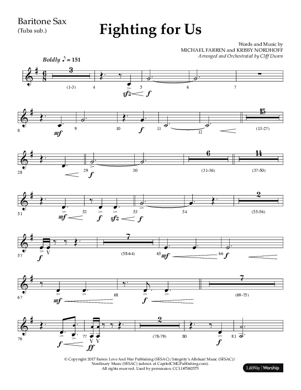 Fighting For Us (Choral Anthem SATB) Bari Sax (Lifeway Choral / Arr. Cliff Duren)