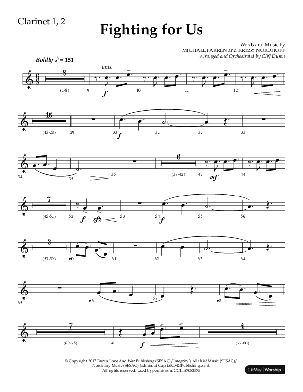 Fighting For Us (Choral Anthem SATB) Clarinet 1/2 (Lifeway Choral / Arr. Cliff Duren)