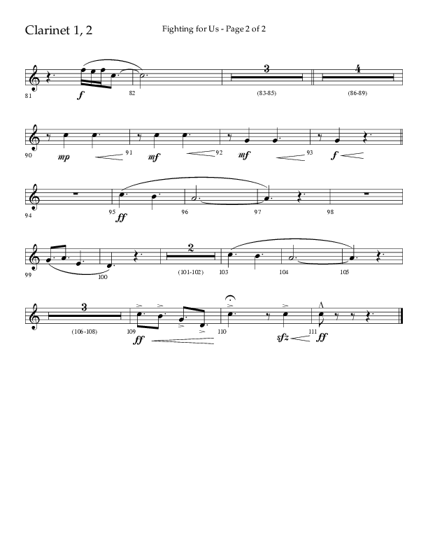Fighting For Us (Choral Anthem SATB) Clarinet 1/2 (Lifeway Choral / Arr. Cliff Duren)