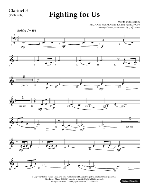 Fighting For Us (Choral Anthem SATB) Clarinet 3 (Lifeway Choral / Arr. Cliff Duren)