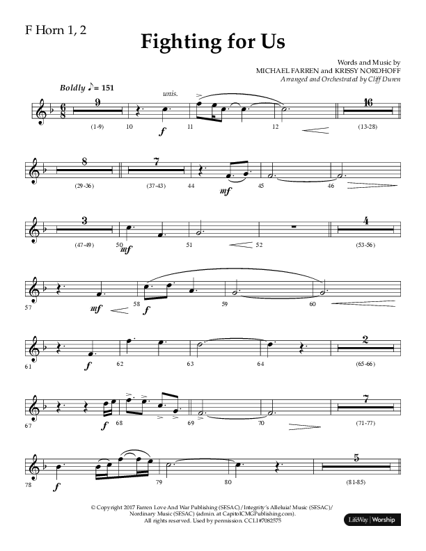 Fighting For Us (Choral Anthem SATB) French Horn 1/2 (Lifeway Choral / Arr. Cliff Duren)