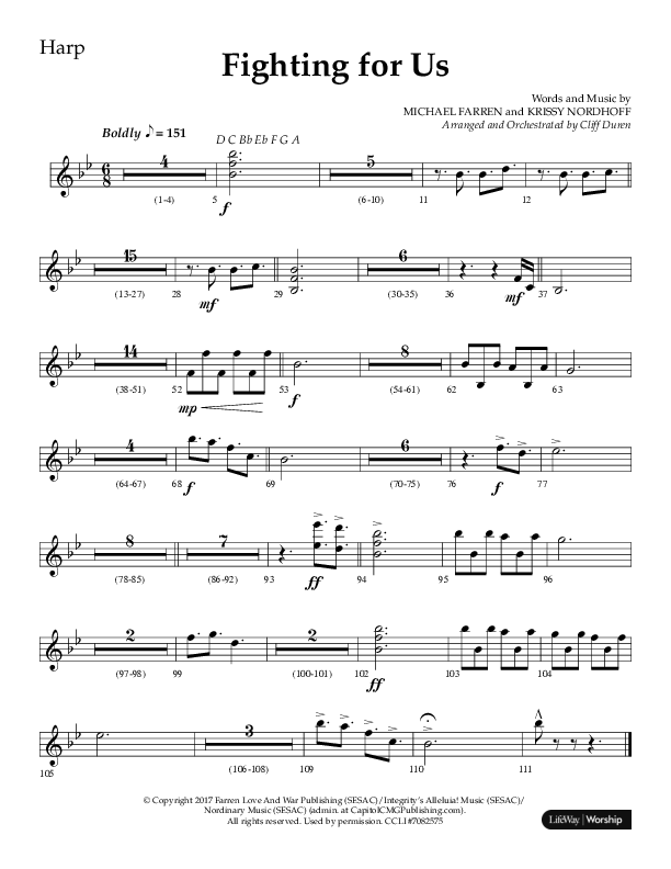 Fighting For Us (Choral Anthem SATB) Harp (Lifeway Choral / Arr. Cliff Duren)