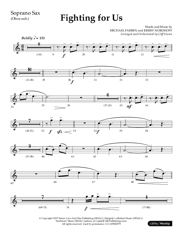 Fighting For Us (Choral Anthem SATB) Soprano Sax (Lifeway Choral / Arr. Cliff Duren)