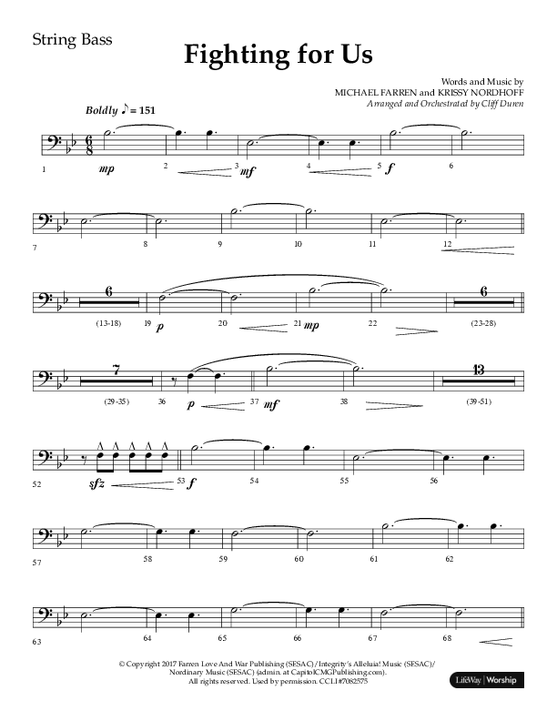 Fighting For Us (Choral Anthem SATB) String Bass (Lifeway Choral / Arr. Cliff Duren)