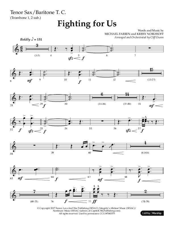 Fighting For Us (Choral Anthem SATB) Tenor Sax/Baritone T.C. (Lifeway Choral / Arr. Cliff Duren)