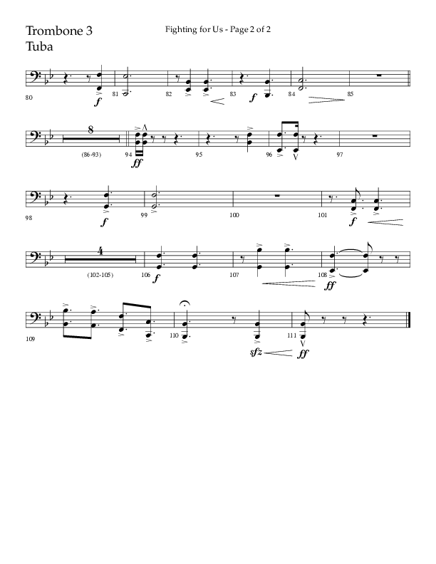 Fighting For Us (Choral Anthem SATB) Trombone 3/Tuba (Lifeway Choral / Arr. Cliff Duren)