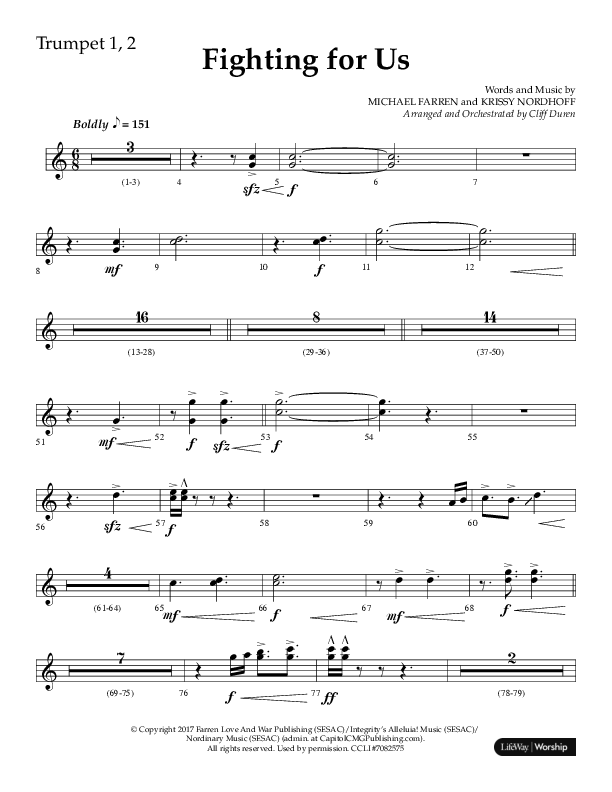 Fighting For Us (Choral Anthem SATB) Trumpet 1,2 (Lifeway Choral / Arr. Cliff Duren)